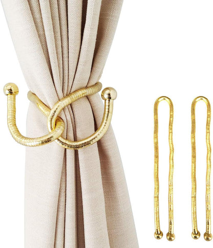 Curtain Tiebacks Clips, Decorative Drapes Holdbacks, Handmade Metal Rope Tiebacks, Creative Window Drapes Twist Tie Backs, Curtain Holders(Gold, 2 Pack)