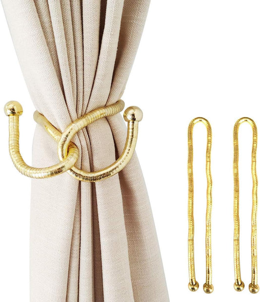 Curtain Tiebacks Clips, Decorative Drapes Holdbacks, Handmade Metal Rope Tiebacks, Creative Window Drapes Twist Tie Backs, Curtain Holders(Gold, 2 Pack)