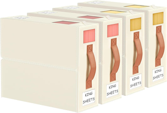 Foldable Bed Sheet Organizers and Storage - 4 Pack(Queen or King Size) Sheet Set Organizer for Bed Sheets,Pillowcases,Linen Closet Organizer for Bedding Clothes Towels(Lvory)