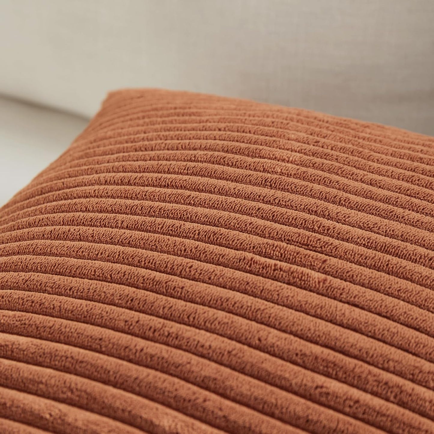 Set of 4 Rust Big Decorative Throw Pillow Covers 24X24 Inch for Couch Bed Sofa, Aesthetic Modern Boho Home Decor, Soft Fluffy Textured Corduroy Square Terracotta Cushion Case 60X60 Cm