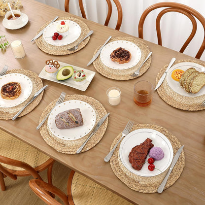 12 Inch Natural Corn Husk Water Hyacinth Woven Braided round Placemats Set of 4 Boho Place Mats Straw Rattan Wicker Table Centerpiece Mats Plate Chargers for Home Party Table Decoration