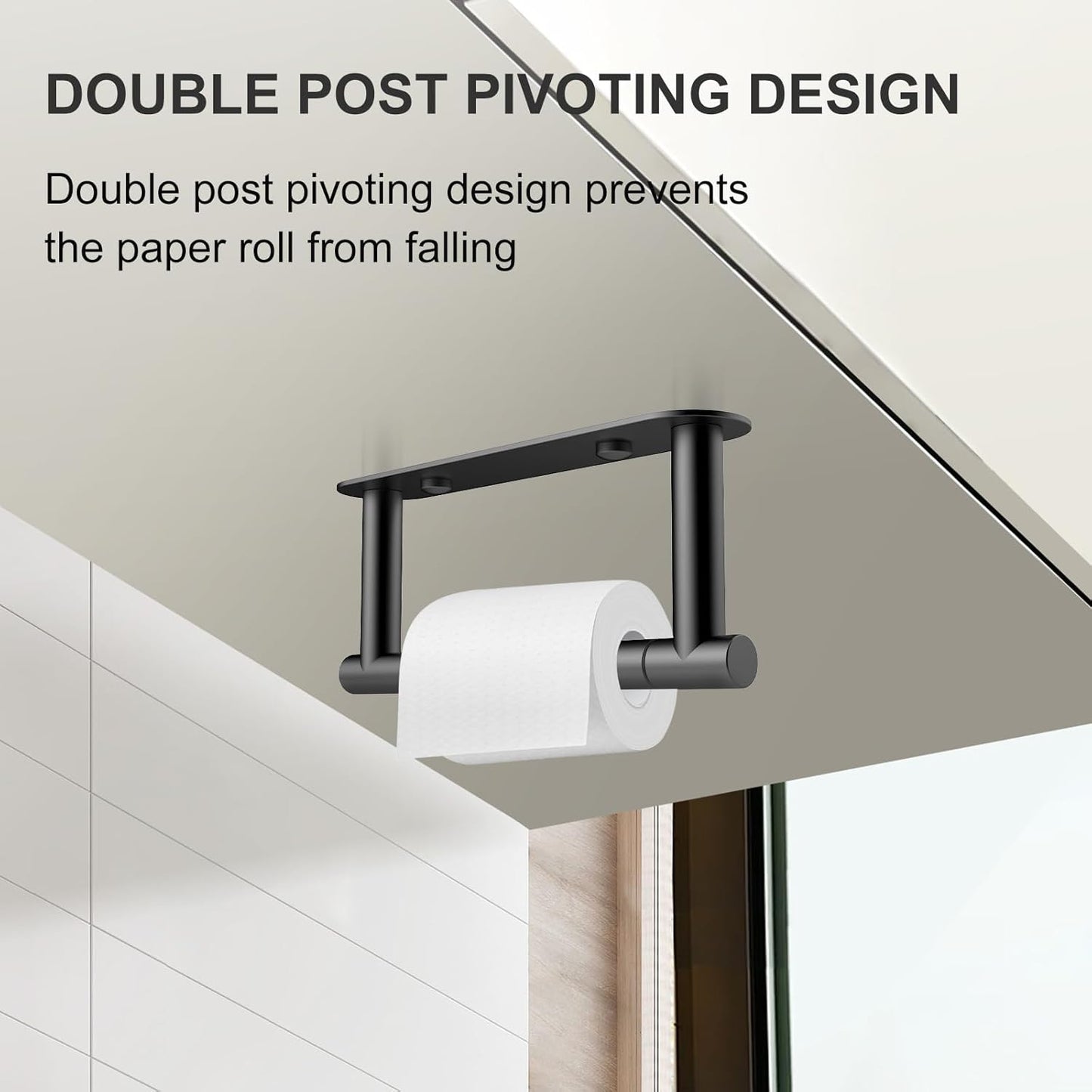 Toilet Paper Holder Adhesive or Screw-In Matte Black Bathroom Toilet Paper Roll Holders Wall Mount Stainless Steel Tissue Holder for Bathroom Hardware Accessories