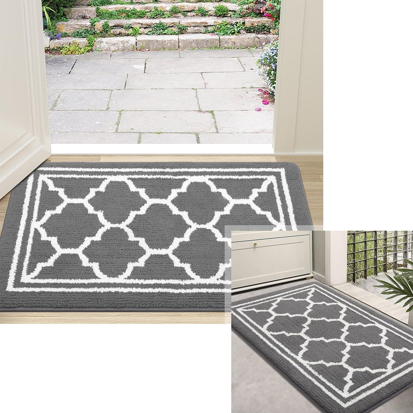 Indoor Door Mat 2 Pieces, Doormat for Entryway Size 32X20 and 30X17 in Grey 2 Item Bundle