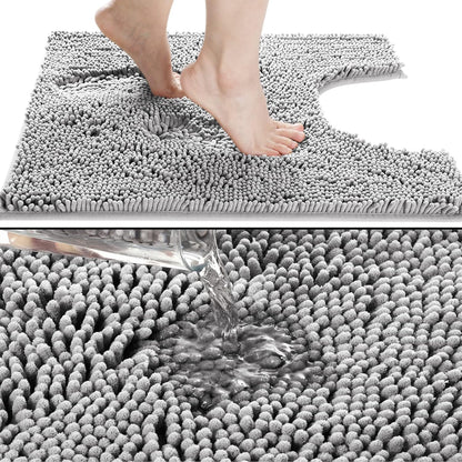 Luxury Shaggy Toilet Bath Mat U-Shaped Contour Rugs for Bathroom, 24.4 X 20.4 Inches, Soft and Comfortable, Maximum Absorbent, Dry Quickly, Non-Slip, Machine-Washable,Grey
