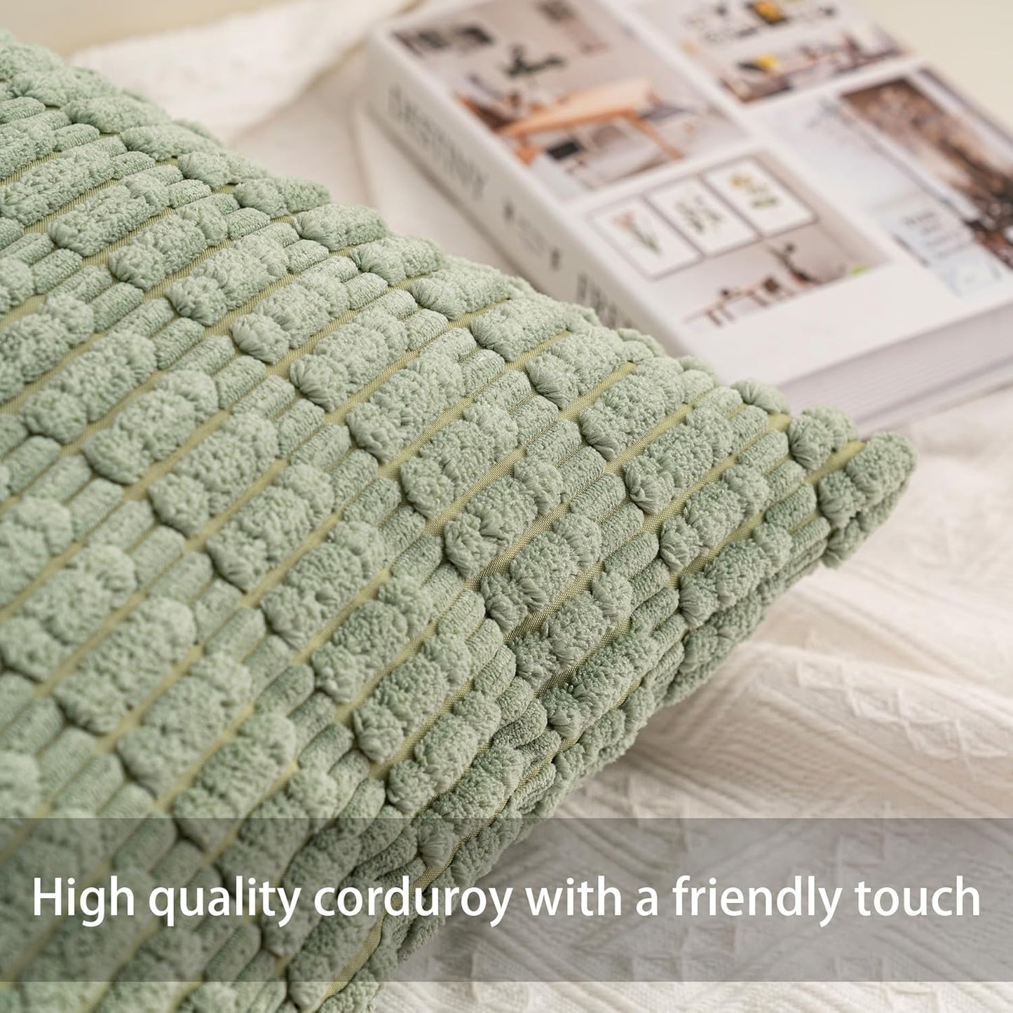 Pack of 2 Corduroy Decorative Throw Pillow Covers 18X18 Inchsoft Boho Striped Pillow Covers Modern Farmhouse Home Decor for Sofa Living Room Couch Bed（Blackish Green）