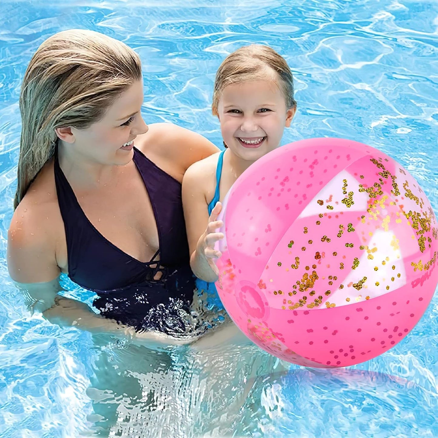2PCS Glitter Beach Balls, 16 Inch Inflatable Pool Toys, for Beach Party Favor