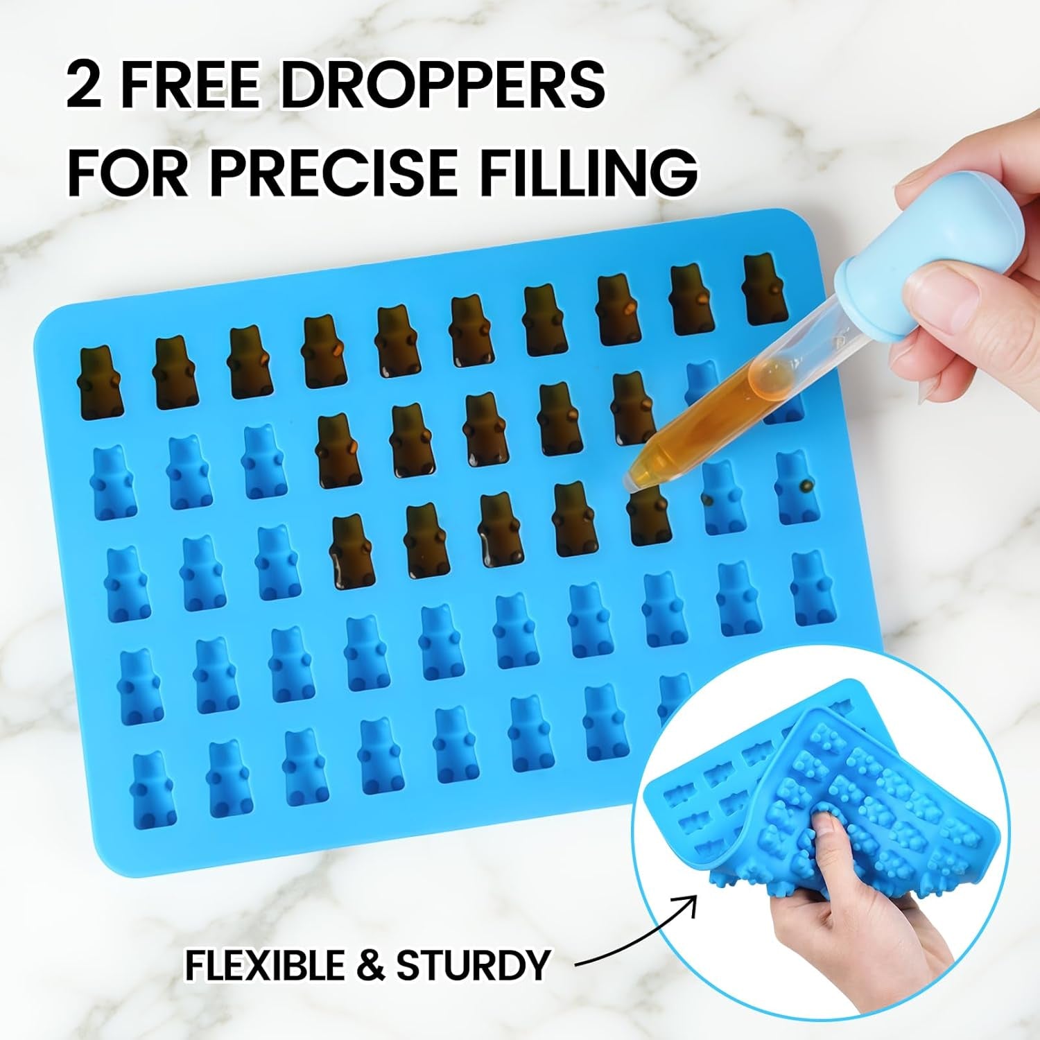 Gummy Molds Bear Candy Silicone - Mini Size Chocolate Gummy Molds with 2 Droppers Nonstick Food Grade Silicone Pack of 4