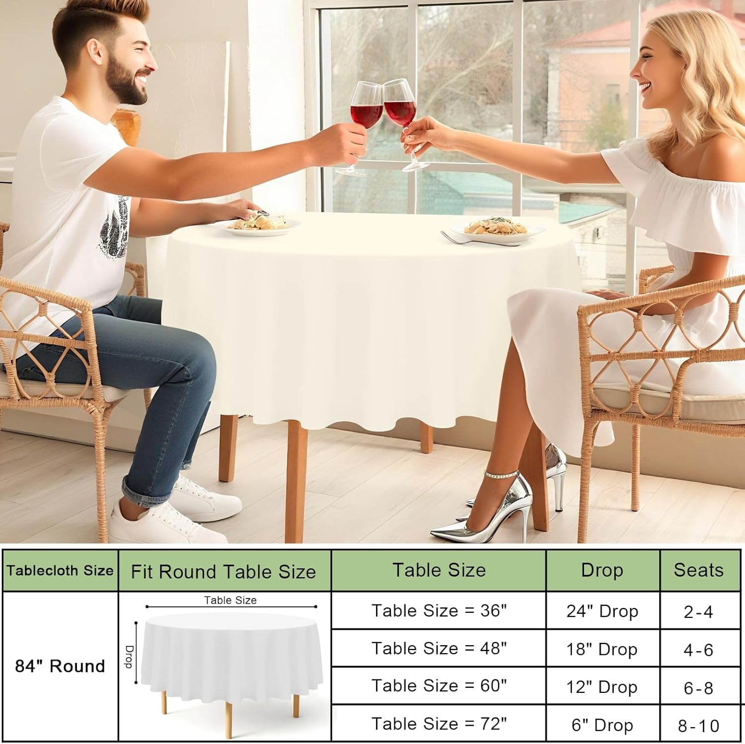 4 Packs Disposable Plastic Table Cloth, 84" round Waterproof Tablecloth, Leakproof & Sturdy Decorative Table Covers for Picnic, Party and Outdoor, Beige