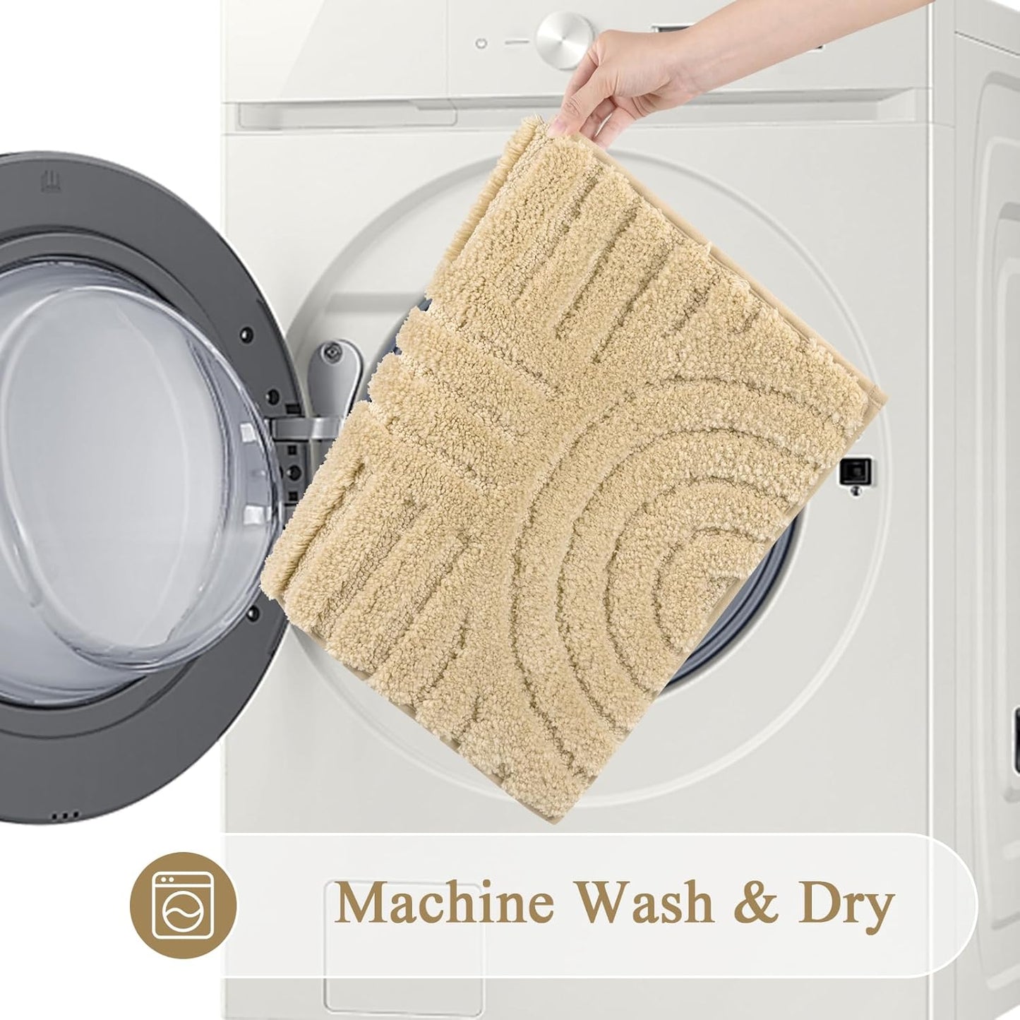 Boho Small Bathroom Rugs 24"X16" Extra Soft Absorbent Microfiber Bath Mats Home Decor Non Slip Bath Rugs Machine Washable Shaggy Carpet for Bath Room Floor Shower Bathtub, Beige 1'4" X 2'