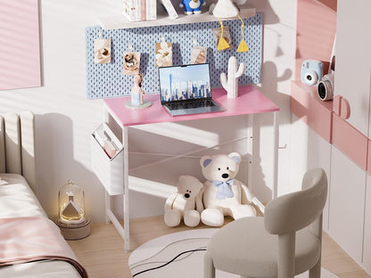 32 Inch Computer Desk for Small Spaces with Storage Bag, Home Office Work Desk with Headphone Hook, Small Office Desk Study Writing Table