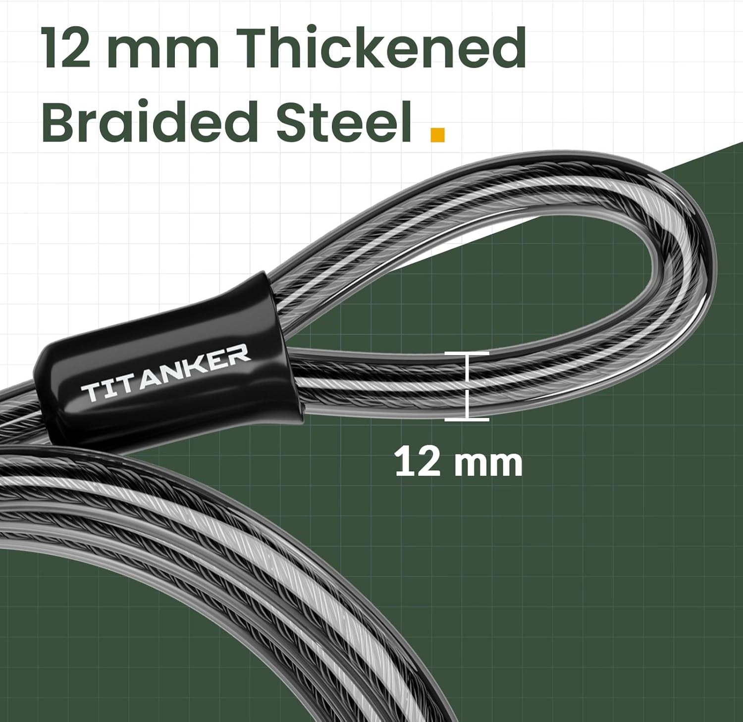 Bike Lock Cable,12Mm Thick Security Cable with Loops Heavy Duty Steel Cable Vinyl Coated Bike Cable Lock Security Chain (4Ft, 7Ft, 15Ft, 30Ft)