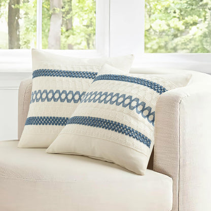 Set of 2 Coastal Blue Boho Decorative Lumbar Pillow Covers 12X20 Inch Farmhouse Rustic Couch Throw Pillows Modern Summer Cushion Covers Retro Cute Macrame Woven Home Decor for Bed Sofa Chair