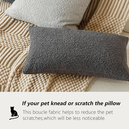 Textured Boucle Throw Pillow Covers Accent Solid Lumbar Pillow Cases Cozy Soft Decorative Couch Cushion Case for Chair Sofa Bedroom Living Room Home Decor, 12 X 20 Inch,Dark Grey