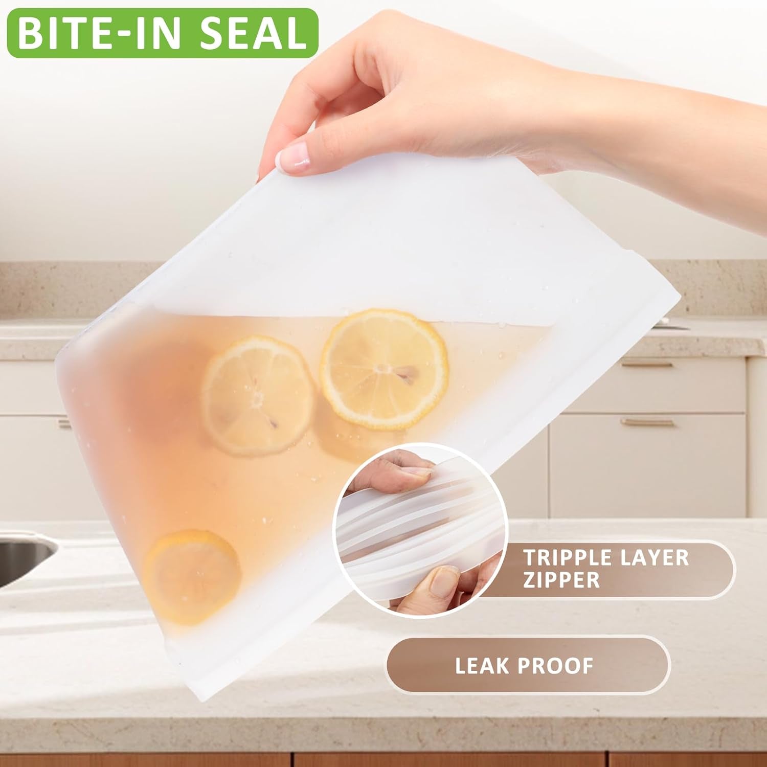 Silicone Bags for Food Storage, Reusable Zip Lock Bags Silicone Food Storage Containers, Freezer Microwave Oven Dishwasher Safe, Plastice Bpa-Free 5 Pack (40Oz 20Oz 12Oz 17Oz 34Oz)