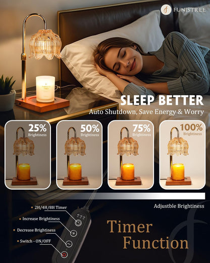 Flower Candle Warmer Lamp with Timer, Adjustable Dimmable Candles Lamp Warmer with 2 Bulbs for Jar Candles & Scented Wax, Christmas Birthday Gifts for Women Mom, Candle Warming Lamp for Home Decor
