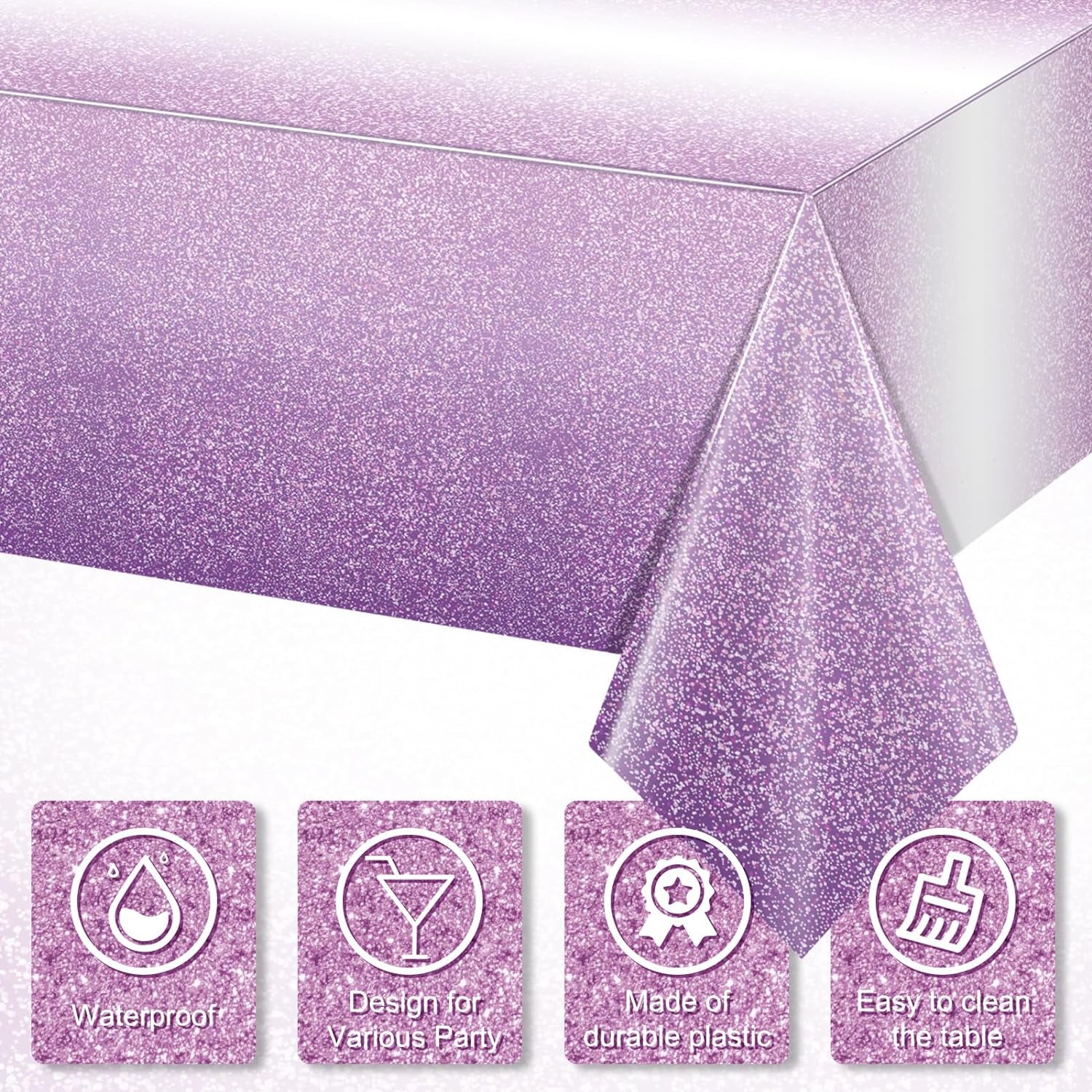 1 Pack Ombre Purple Plastic Tablecloth for Parties, Gradient Pastel Purple Disposable Tablecloths for Rectangle Tables, Sprinkle Table Cover for Wedding Birthday Anniversary Party, 54 X 108Inch