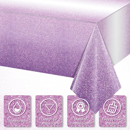 1 Pack Ombre Purple Plastic Tablecloth for Parties, Gradient Pastel Purple Disposable Tablecloths for Rectangle Tables, Sprinkle Table Cover for Wedding Birthday Anniversary Party, 54 X 108Inch