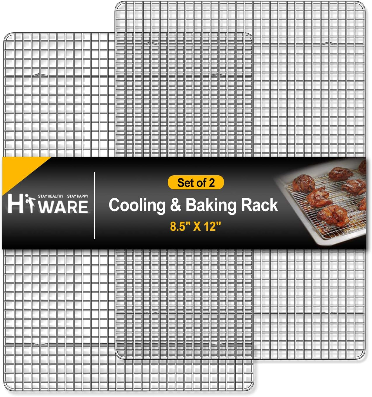 2-Pack Cooling Racks for Baking - 8.5" X 12" - Quarter Size - Stainless Steel Wire Cookie Rack Fits Quarter Sheet Pan, Oven Safe for Cooking, Roasting, Grilling