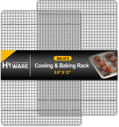 2-Pack Cooling Racks for Baking - 8.5" X 12" - Quarter Size - Stainless Steel Wire Cookie Rack Fits Quarter Sheet Pan, Oven Safe for Cooking, Roasting, Grilling