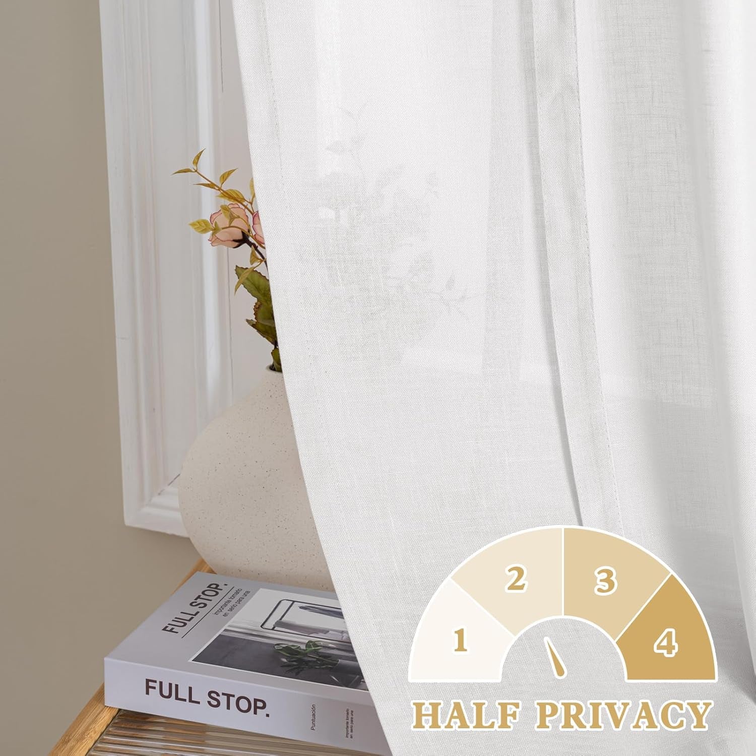 Tie up Linen Curtains 63 Inch Length Nature Linen Textured Privacy Curtain Multi Hanging Ways Shade Balloon Window Shade Rod Pocket Casual Curtain - 42X63 - White