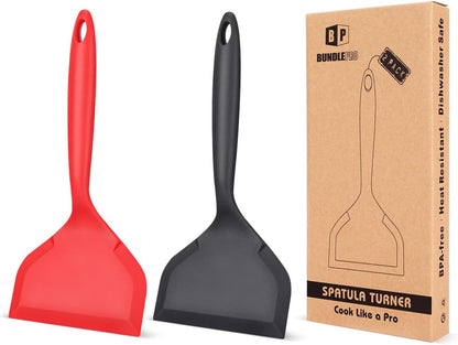 Pack of 2 Wide Silicone Spatula,Nonstick Pancake Shovel with Short Handle, Fried Flexible Turner, BPA Free Kitchen Cookwares for Egg, Cookie, Omelette, Fish, Burgers