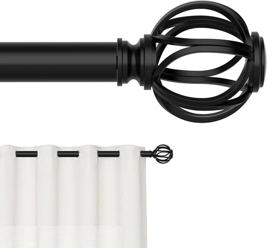 Curtain Rods for Windows 28 to 48 Inches，Black Adjustable 5/8 Inch Curtain Rod for Bedroom, Small Decorative Drapery Rods with Twisted Cage Finals