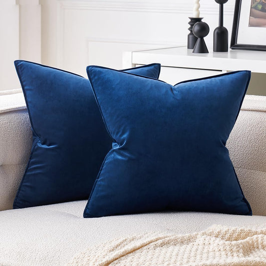 Pack of 2 Navy Blue Decorative Velvet Throw Pillow Cover Soft Pillow Cover Soild Square Cushion Case for Sofa Bedroom Car 18X 18 Inch 45X 45Cm
