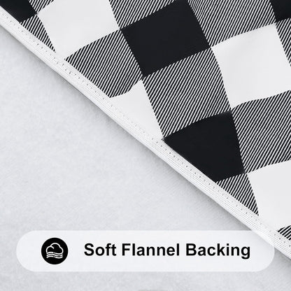 round Picnic Tablecloth, Elastic Waterproof Fitted Vinyl Tablecloths for 36"-44" Tables, Flannel Backed Buffalo Plaid Table Cover for Dining, Camping, Outdoor, Black and White