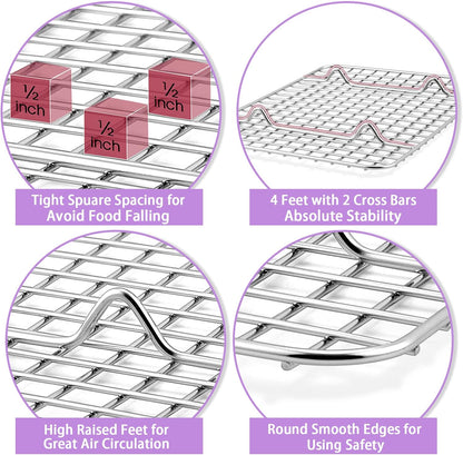 Baking Oven Pan with Wire Rack, Stainless Steel Baking Oven Sheet Tray, Bacon Pan and Cooling Rack for Cooking Roasting Cookie, Dishwasher Safe & Easy Clean, 10.5 X 8 X 1 Inch