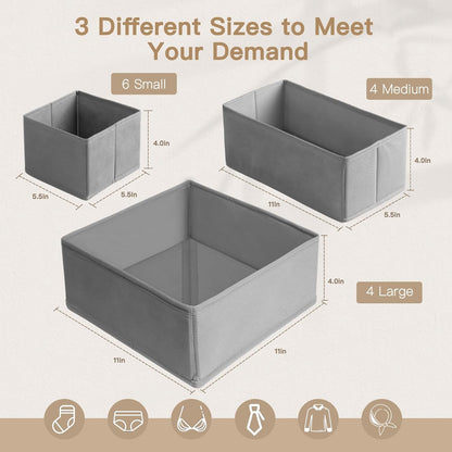 Drawer Organizer Clothes, 14 Pack Dresser Organizer for Baby Clothes, Underwear, Sock- Foldable Closet Organization and Storage Dividers Bins for Nursery, Bedroom and Dorm (Grey)