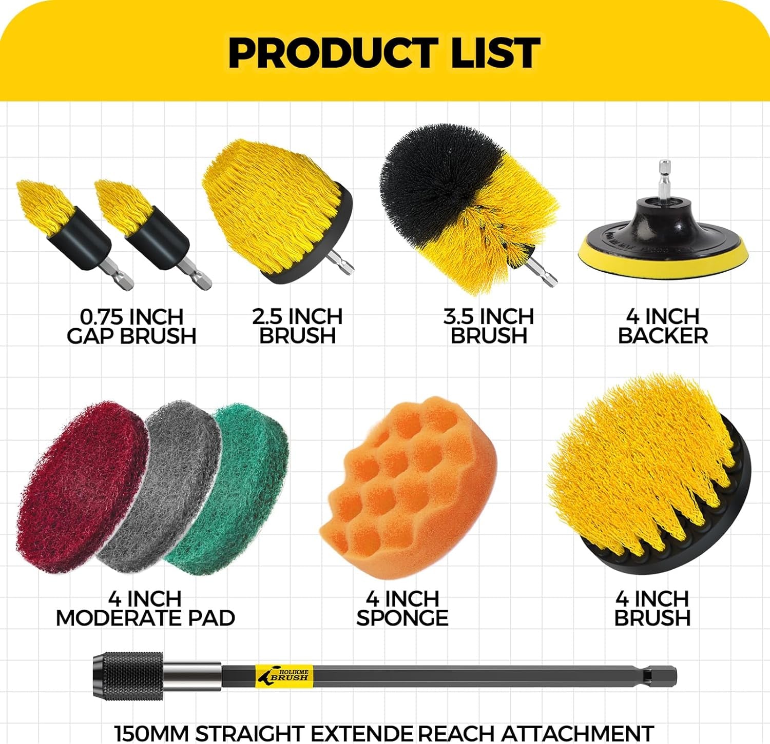 11 Piece Drill Brush Attachment Set Scouring Pads Power Scrubber Brush Scrub Pads for Bathroom Surfaces, Floor, Tub, Shower, Grout, Tile, Corners,Cleaning Brush