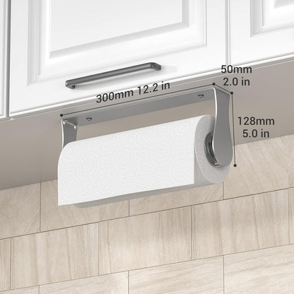 Paper Towel Holder under Cabinet, Wall Mount, One-Handed Tear, Stainless Steel, Silver, Paper Roll Holder for Kitchen Bathroom Farmhouse Essentials Decor Accessories