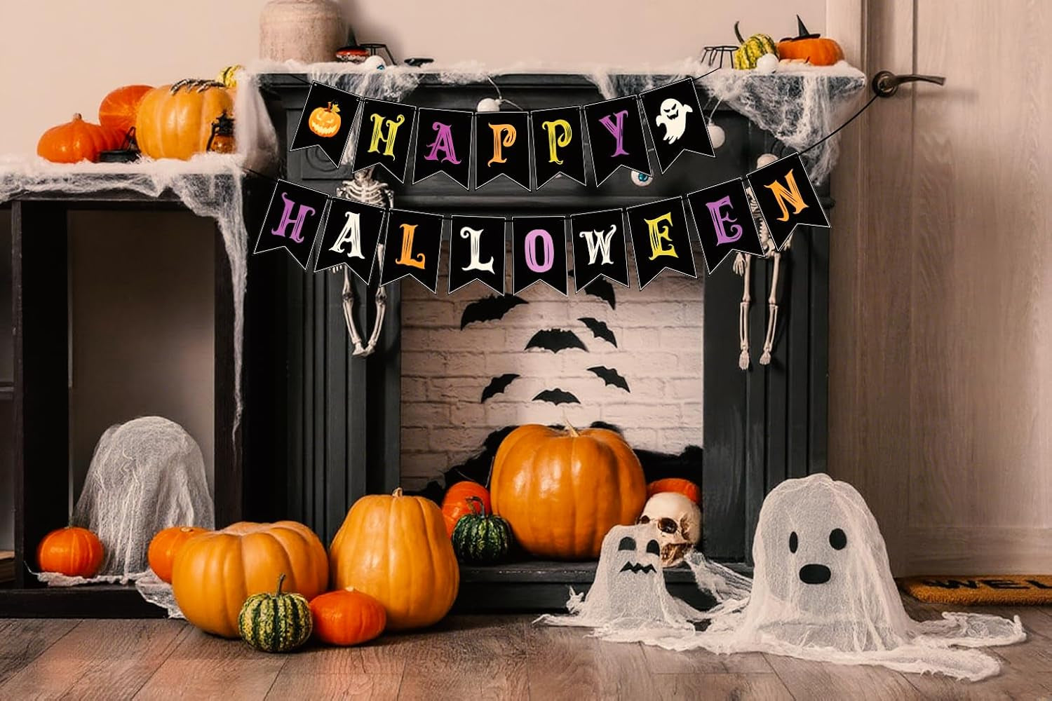 Halloween Decorations, Happy Halloween Banner, Spooky Party Garland for Indoor & Outdoor Decor, Trunk or Treat Backdrop, Spooky Hanging Supplies