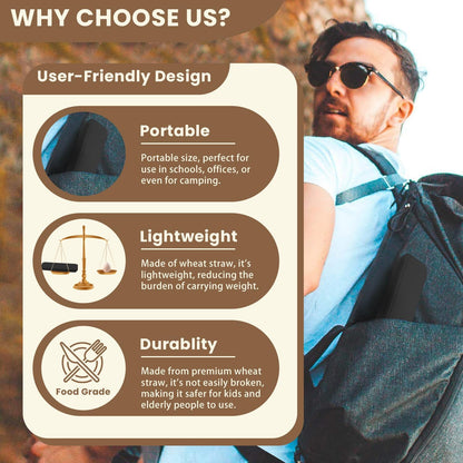 Premium Reusable Travel Utensils Set with Case - 4-Piece Wheat Straw Portable Cutlery for Work, Camping, Picnics, and School (Black)