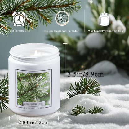 Balsam Pine Candle, Christmas Balsam Fir Candles Scented, 9Oz Holiday Candles with 50+ Hour Burn Time, Fir Cedar Tree Scent Gifts for Women