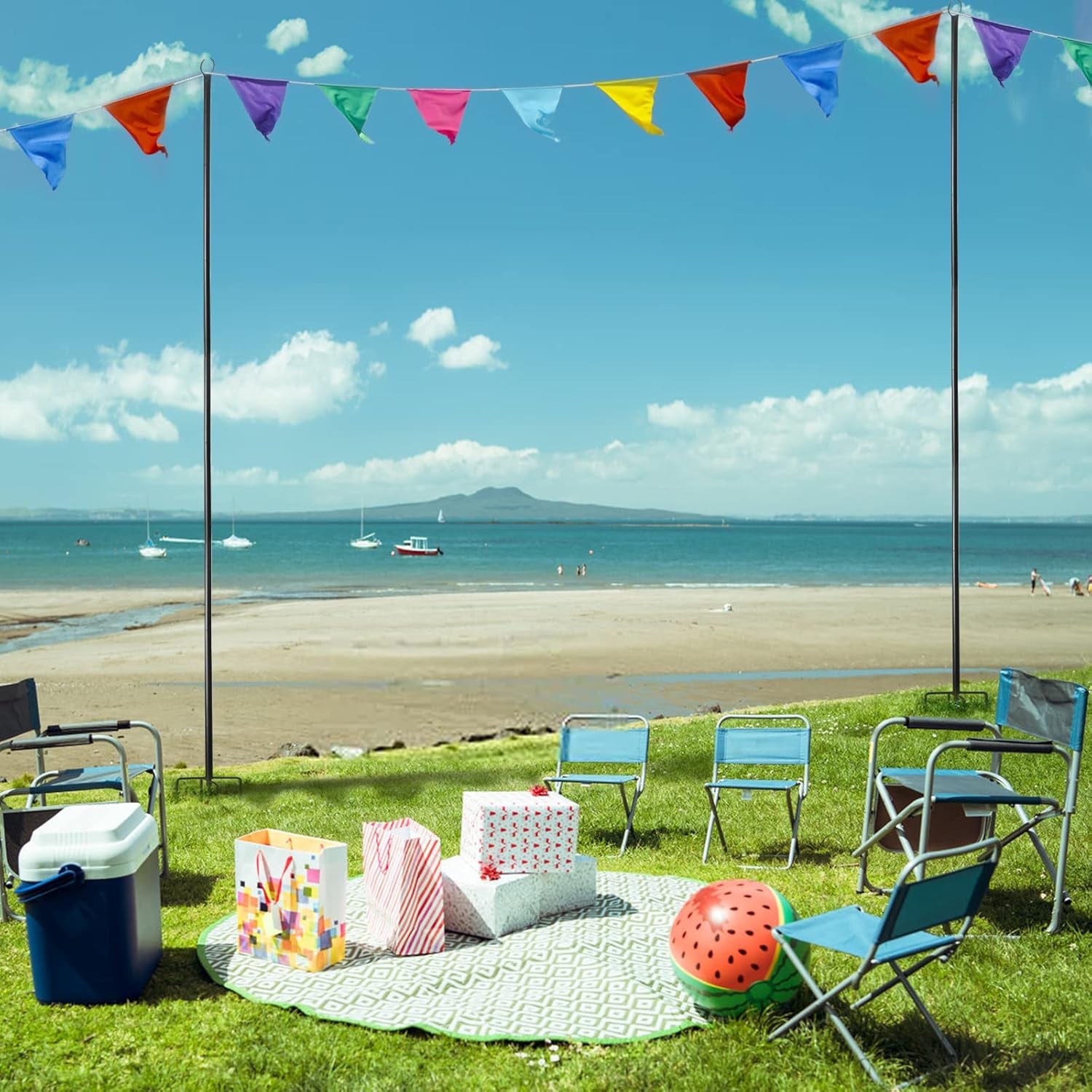 2-Pack Heavy-Duty 10-Foot Adjustable Outdoor Metal String Light Poles for LED Lighting - Ideal for Gardens, Backyards, Weddings, and Parties