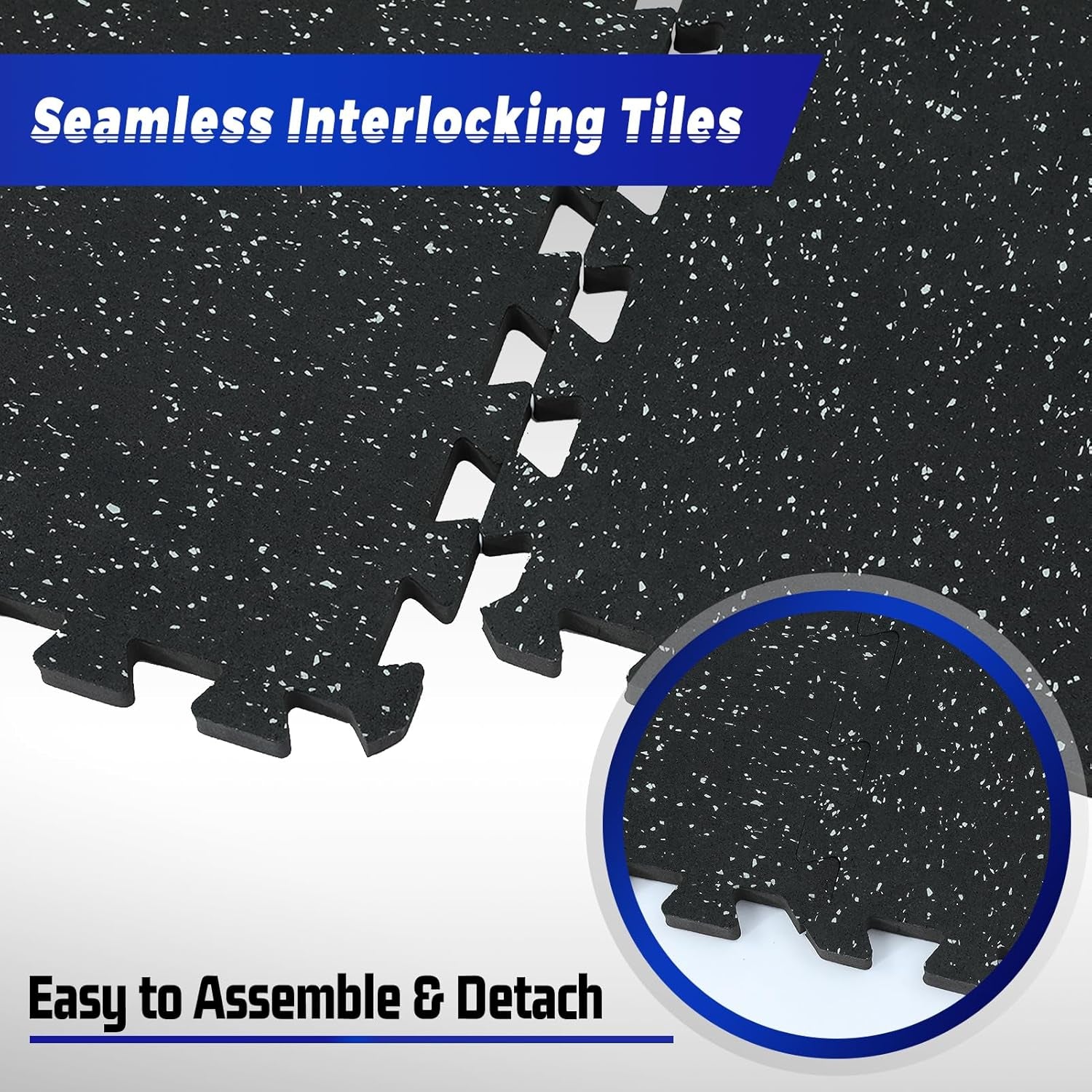 6-Piece Set of 0.56-Inch Thick High-Density EVA Foam Exercise Mats with Rubber Top, Interlocking Gym Flooring for Home Use, Protective Workout Mat, Black/Grey, 24 Sq Ft