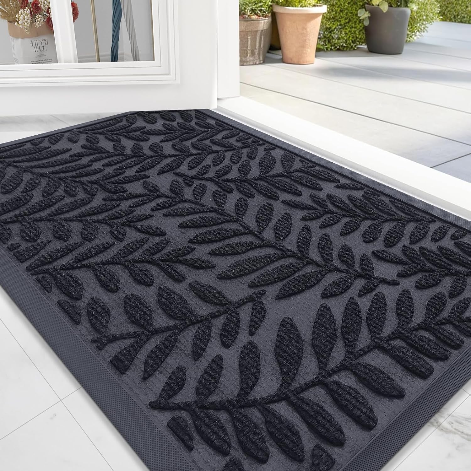 Door Mat Indoor Outdoor Entrance, 29.5X17, Waterproof All-Weather All-Season Doormat, Sturdy Natural Rubber, Stain and Fade Resistant, Low Profile, Easy Clean Patio Entryway Mat, Black