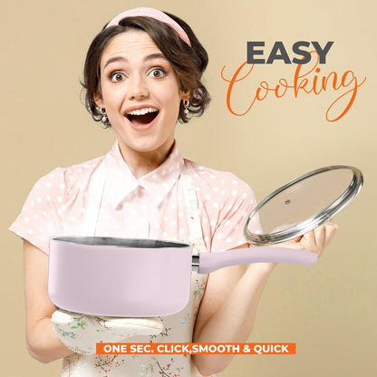 Detachable Handle Nonstick Saucepan with Glass Lid, Multipurpose Use for Home, Kitchen or Restaurant (Purple)