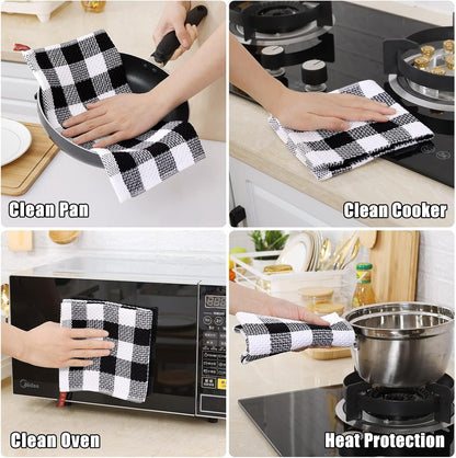 Buffalo Plaid Kitchen Towels Set, 4 Pack 100% Cotton Waffle Weave Dish Towels for Kitchen, Super Soft Absorbent Kitchen Hand Dish Cloths for Drying and Cleaning(13" X 28", Black & White)