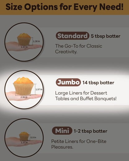 100Pcs Jumbo Cupcake Liners for Baking, Natural Jumbo Muffin Liners, Unbleached, Greaseproof Parchment Paper, Cupcake Wrapper for Party, Wedding, Birthday, Christmas