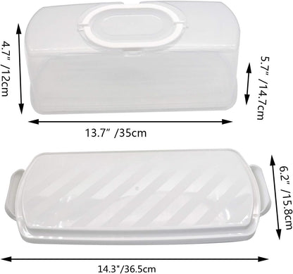 Portable Plastic Rectangular Loaf Bread Box with Transparent Lid, Bread Keeper for Carrying and Storing Loaf Cakes,Banana Bread,Pumpkin Bread,Quick Breads (White)
