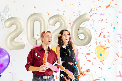 2026 Balloon Numbers - 40 Inch Cream New Years Eve Party Supplies 2026, Nye Decor Party Decorations Happy New Year, New Years Eve Foil Party Balloons