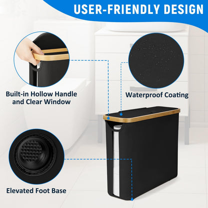 Toilet Paper Storage Basket, Toilet Paper Container with Lid, Bathroom Organizer Hold up to 9 Mega Rolls or 12 Regular Rolls, Black