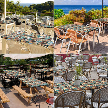 Rectangle Printed Fabric Tablecloth, Elastic Fitted Table Cloth for 6 Foot Table, Washable Polyester Table Cover for Outdoor, Picnic, Camping and Indoor, (Coffee Cup, 30" X 72")