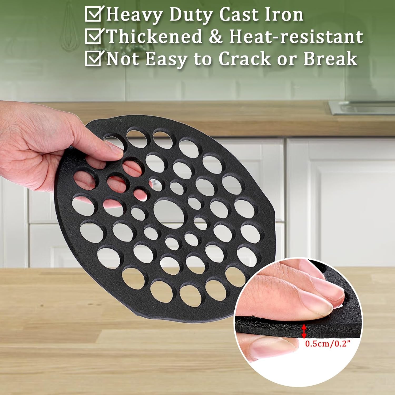 Cast Iron Trivet Set (2 Pieces) - 8-Inch Heavy-Duty Meat Rack for Dutch Ovens, Pre-Seasoned Campfire Grate, Burner Diffuser, and Table Trivet - Rust-Resistant Cast Iron Griddle Accessories