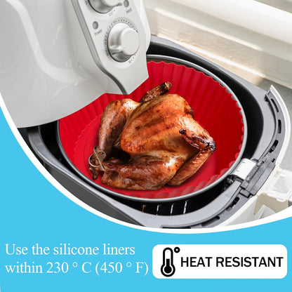 Air Fryer Silicone Liners Pot,8 Inch Air Fryer Basket Liners, Silicone Baking Tray Pots for 3 to 5 Qt for Air Fryer Oven Reusable Baking Tray Oven Accessories (Red+Black)