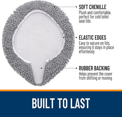 Soft Chenille Bathroom Toilet Lid Cover, Machine Washable Seat Covers, 17.5X15, Stays in Place Rubber Backing, Fits Most Round, Elongated and Oblong Lids, Accessories Decor, Gray