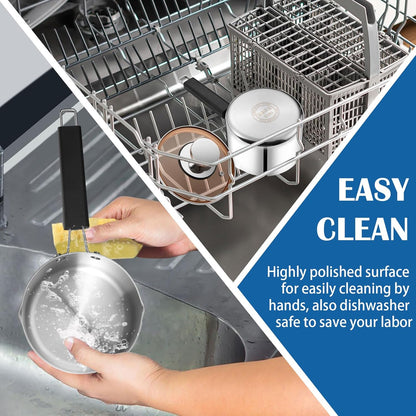 1 Qt Sauce Pan with Lid, Small Stainless Steel Sauce Pan, Tri-Ply Milk Induction Saucepan for Cooking Boiling Stewing, Heat-Proof Handle & Visible Lid, Dishwasher Safe