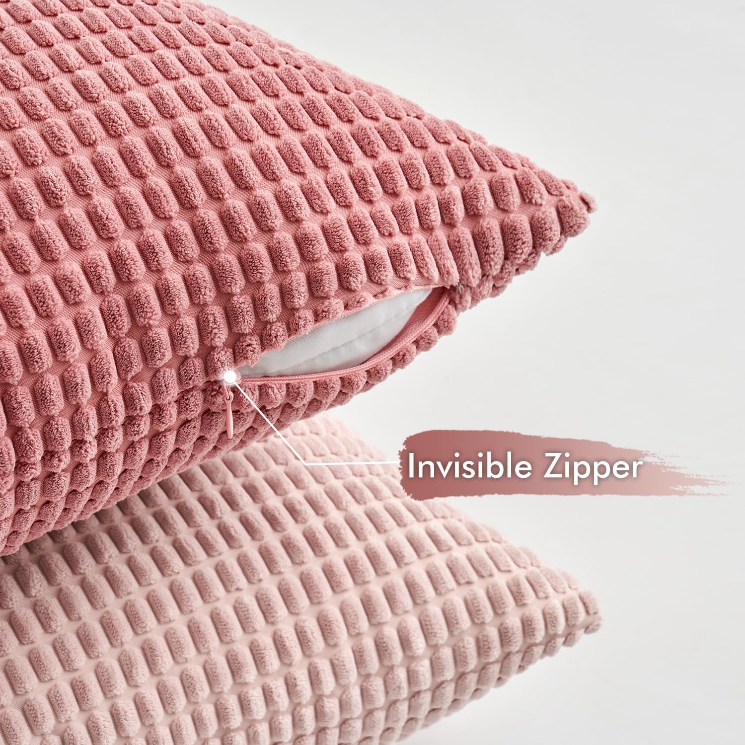 Aesthetic Pink Corduroy Pillow Covers Set of 4 - 18x18 Inch Soft Throw Pillows for Romantic Home Decor, Ideal for Living Room and Bedroom